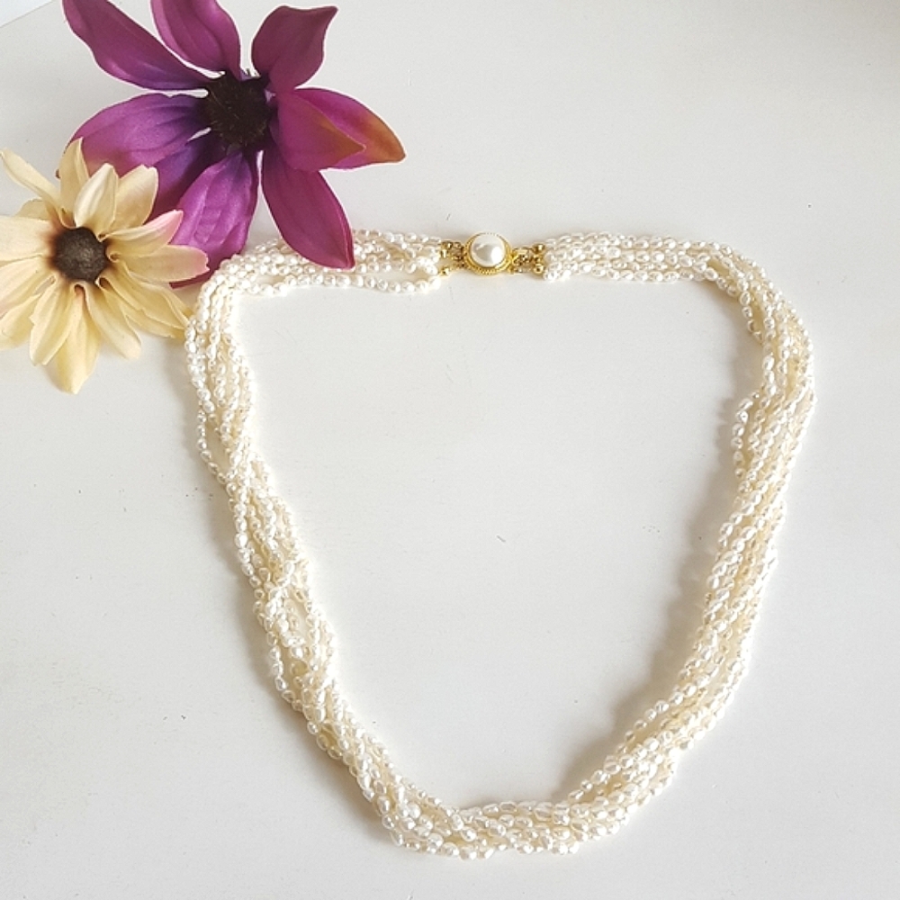 Keshi Pearl Tiered Vintage Necklace 22" Gold Plated 6 Strand VINTAGE 💎
